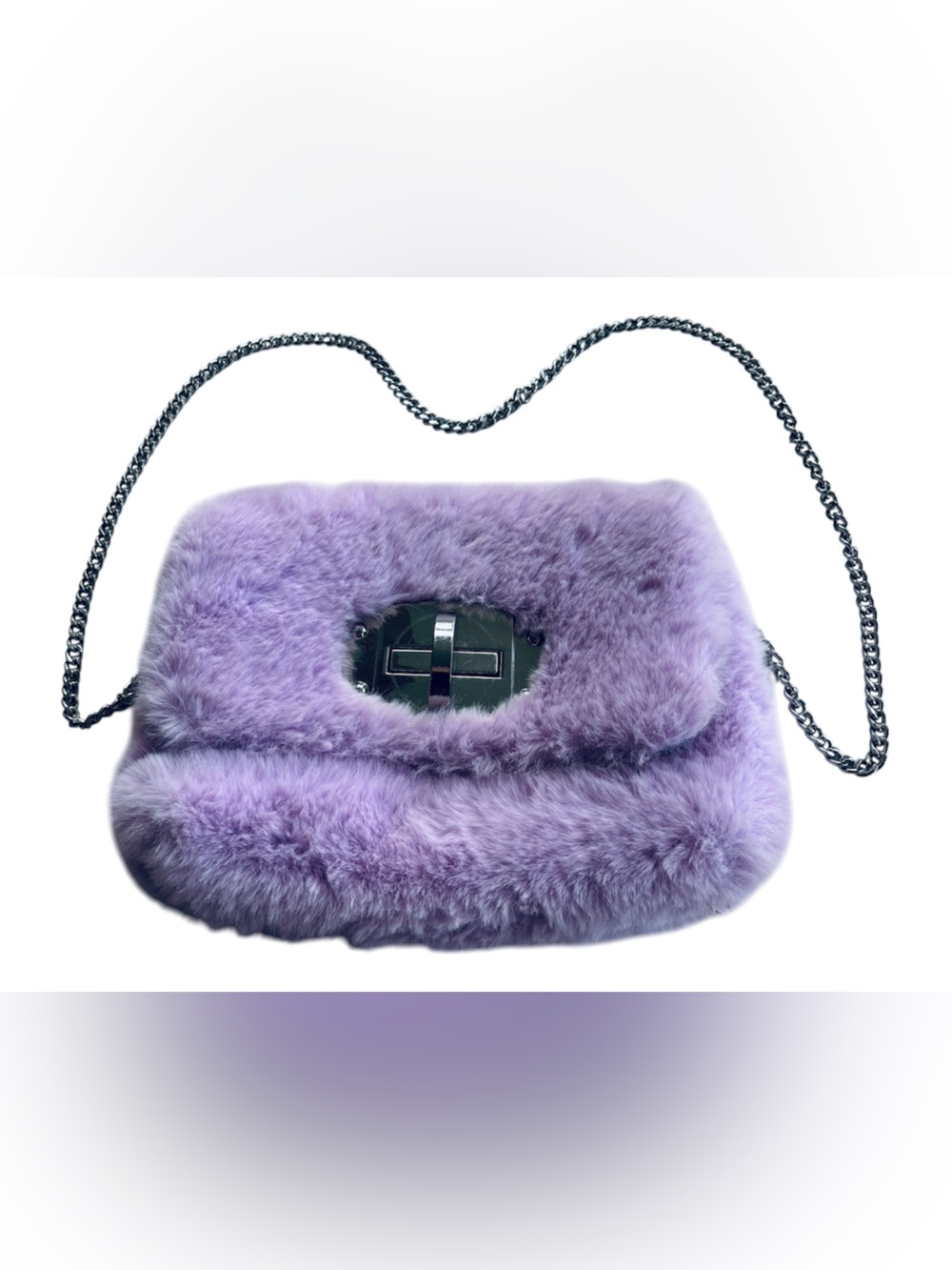 AKIRA It's So Fluffy Faux Fur Crossbody Bag Light Purple Lilac Chain Strap